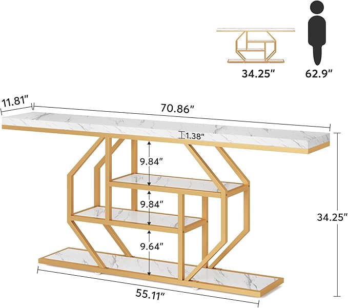 Tribesigns 70.9 inch Extra Long Console Table, Modern Gold Sofa Table Behind - Image 2