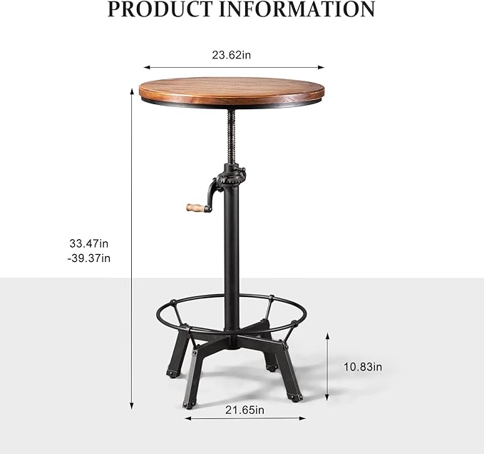 3-Piece Crank Handle Bar Table & 2 Backrests Stools Set - Image 8
