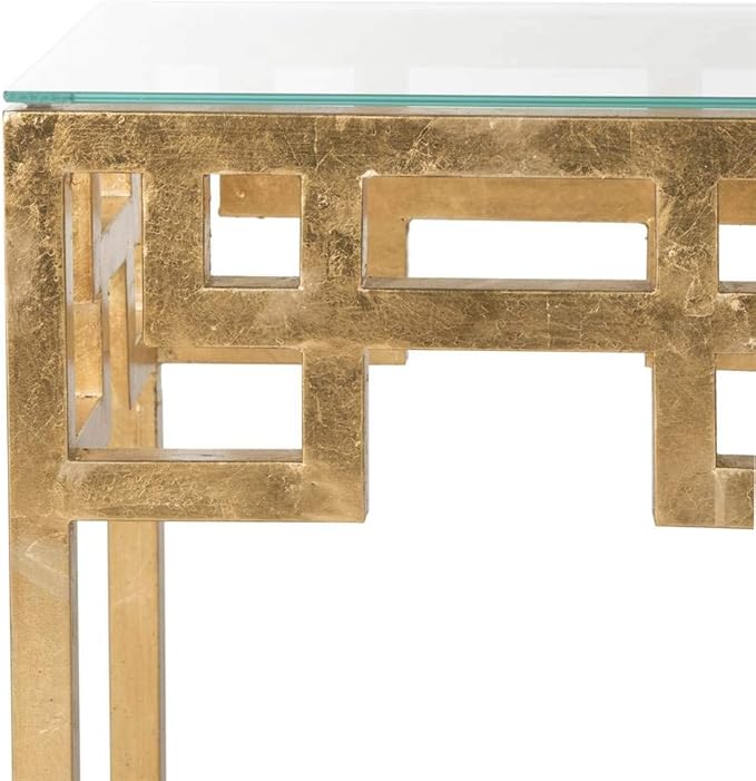 SAFAVIEH Home Collection Byram Greek Key Gold Glass Top End Table - Image 4