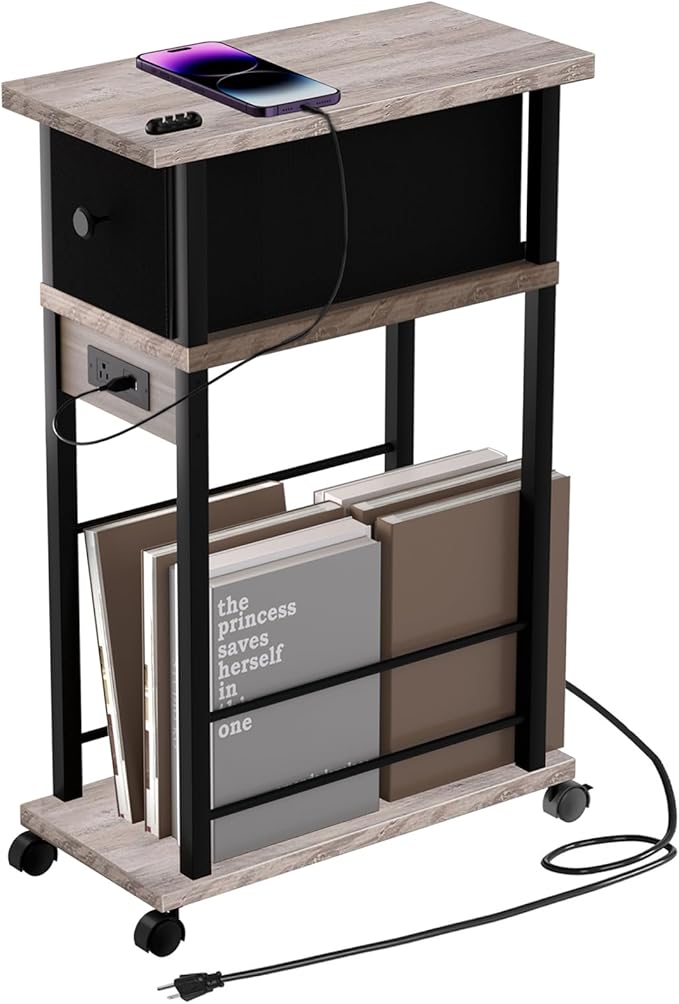 Side Table with Charging Station and Drawer, Narrow End Table with USB Ports by DGSANDGPuttheCustomerFirst