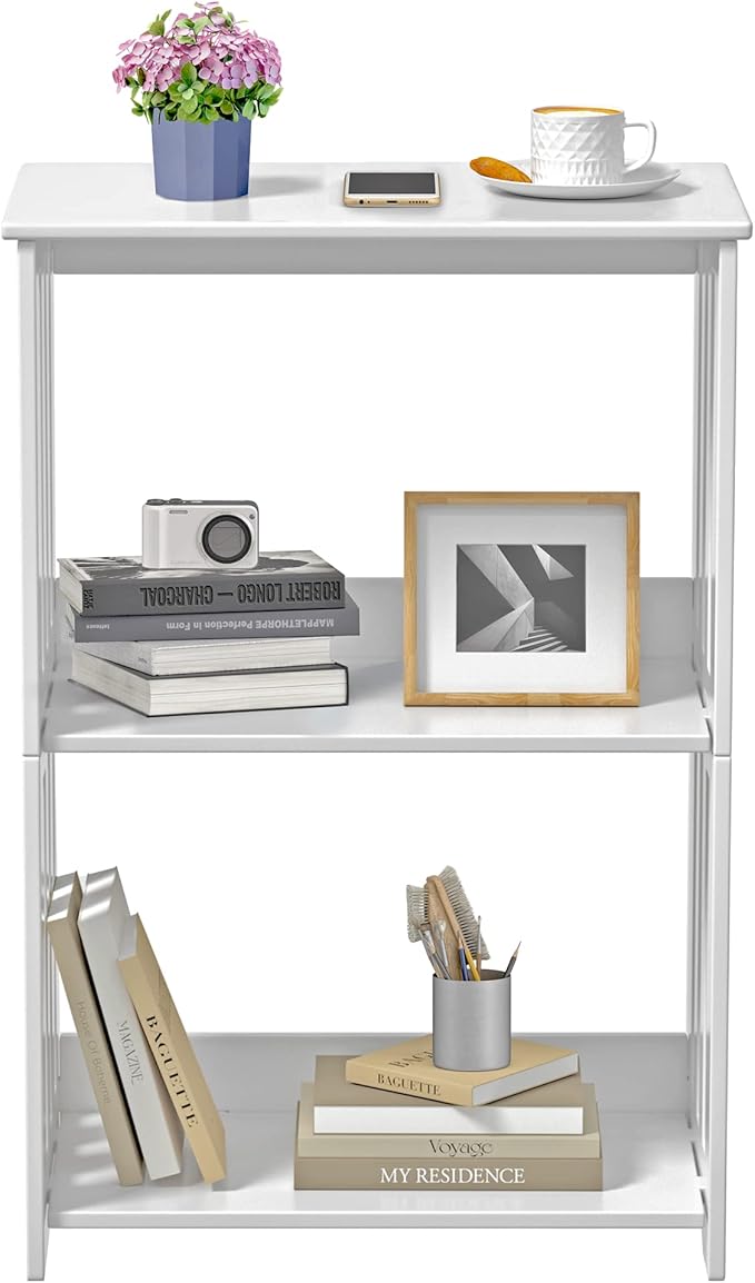 3-Tier End Table Nightstand White, Narrow Side Table - Image 8