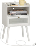 AWASEN White Nightstand with Charging Station, Modern Bedside Table with Glass by AWASEN