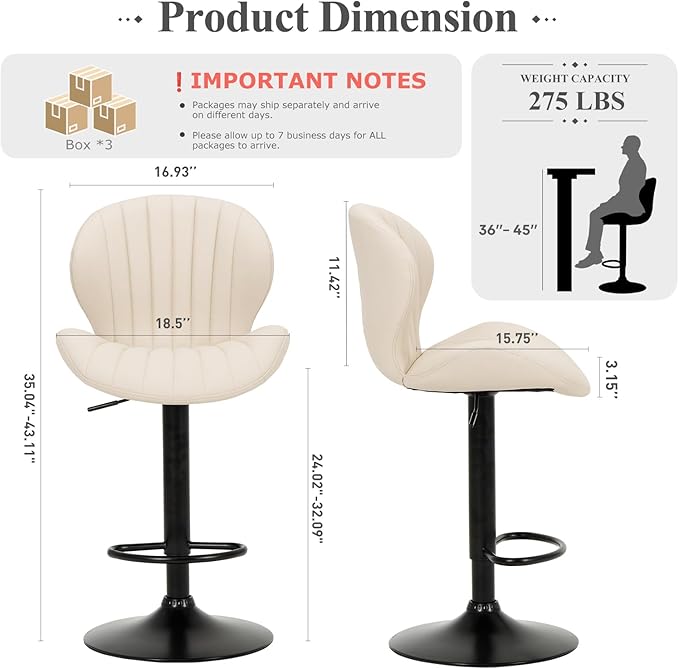 COLAMY Bar Stools Set of 6, Modern Swivel Bar Chairs, Adjustable Faux Leather - Image 2
