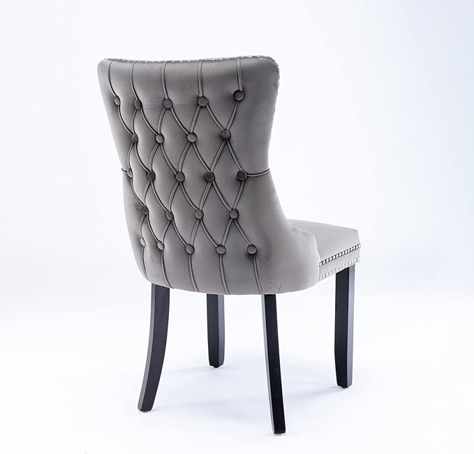 PacknWood Acosure Set of 2 Velvet Upholstered Wing-Back Dining Chair - Image 6