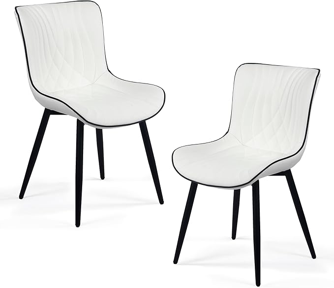 Kidol & Shellder White Dining Chairs Set of 2, Faux Leather Upholstered Mid by KidolShellder