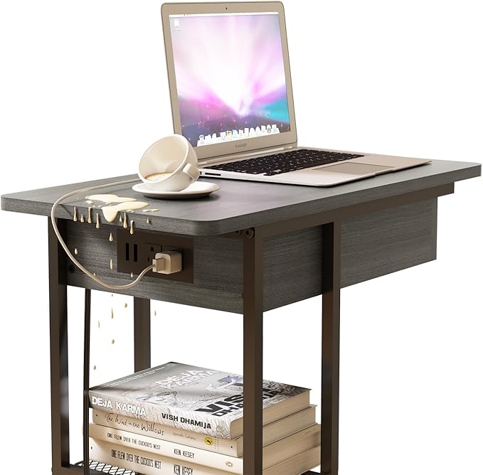 LIDYUK C Shaped End Table with Charging Station, Flip Top Side Table with USB - Image 7