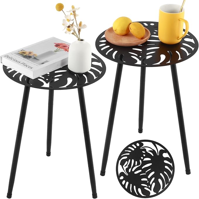 2 Packs Metal Outdoor Side Tables Small Outside End Table by Party+Zealot