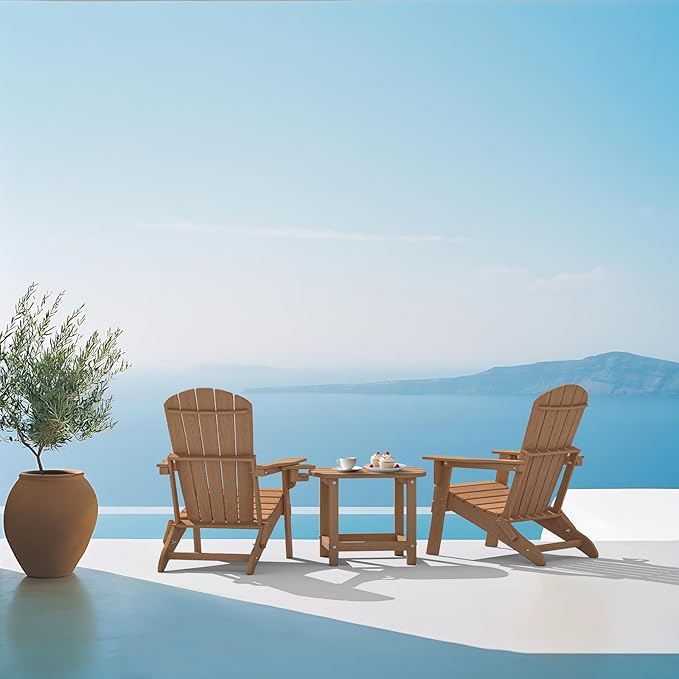 Hdpe Outdoor Adirondack Side Table, Wooden Textured, Set - Image 2
