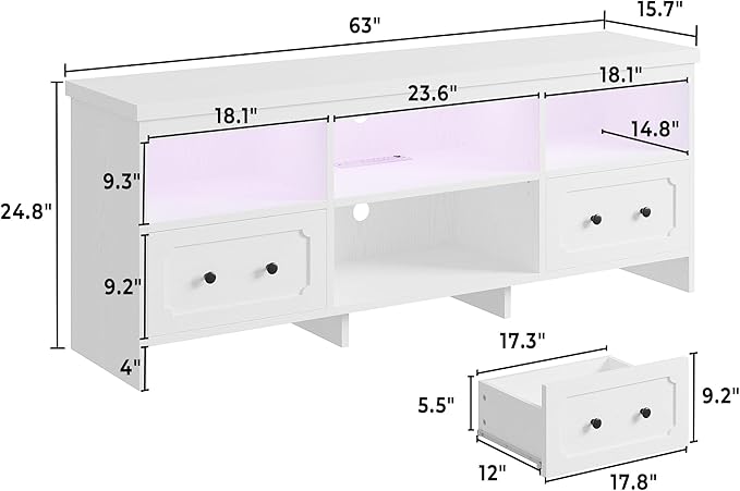 IRONCK TV Stand for 65 Inch TV, Power Outlets and Open Shelf, Media Console TV - Image 2