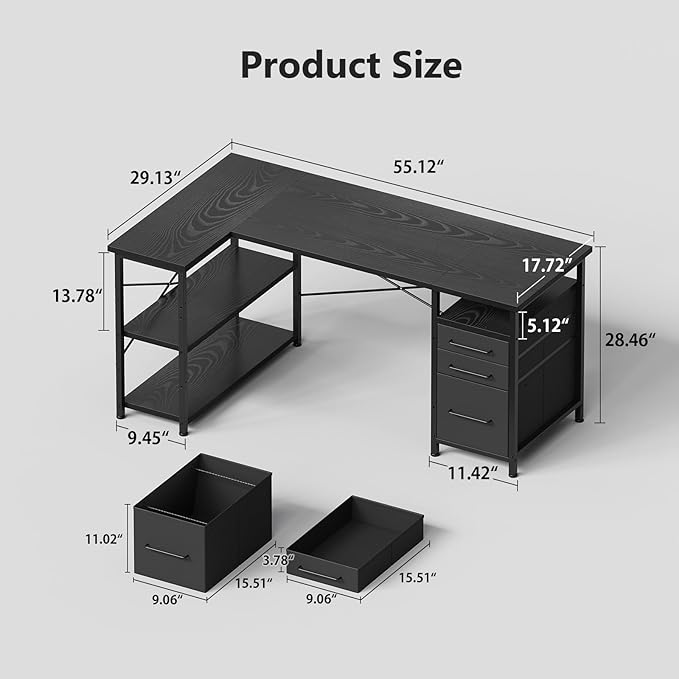 55" Computer Desk with Drawers, Desks - Image 3