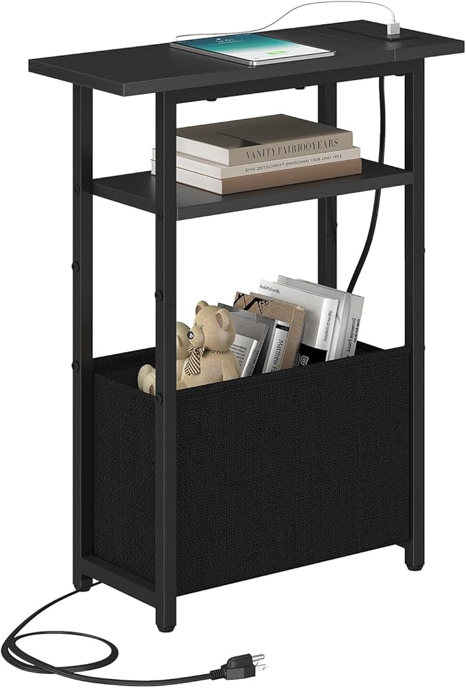Narrow Side Table with Charging Station, Small End Table by Unknown