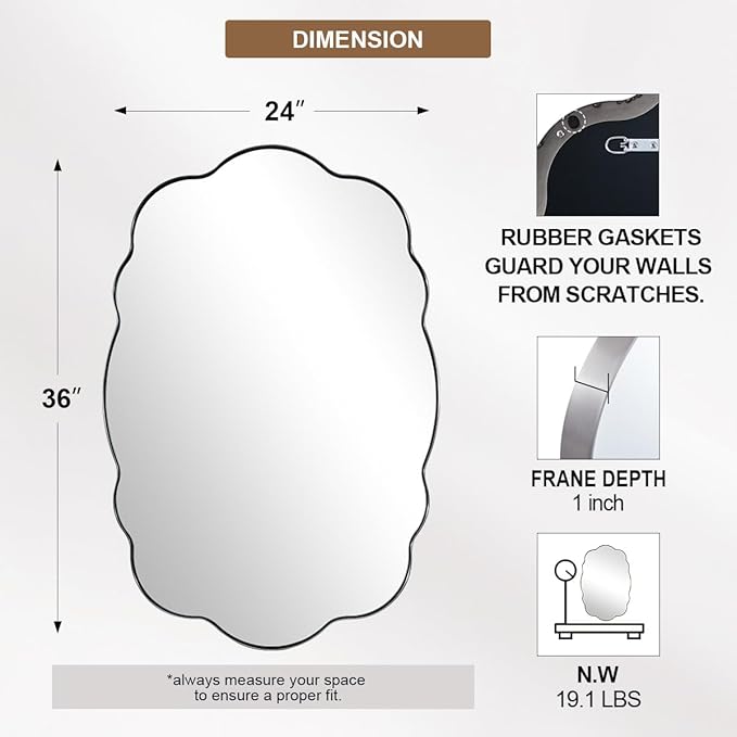 ANDY STAR Brushed Nickel Bathroom Mirror, 24x36 Inch Silver Asymmetrical Wall - Image 4