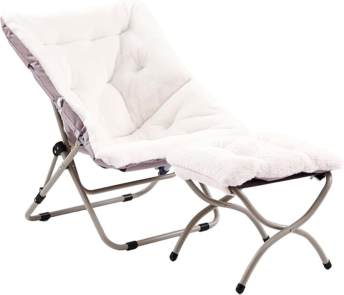 Comfy Folded Chair with Ottoman, Oversized Folding Faux Fur Chair Soft Furry by Givjoy