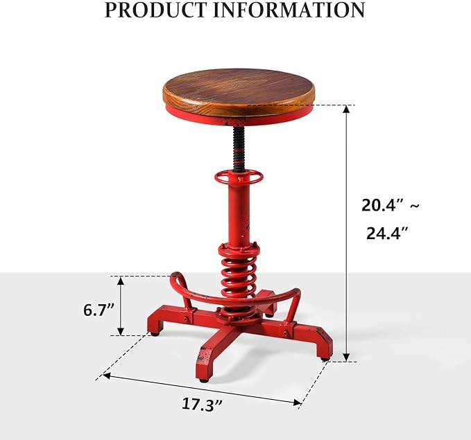 Topower Industrial Retro Vintage Farm Wooden Seat Tractor Stool Kitchen Swivel - Image 3