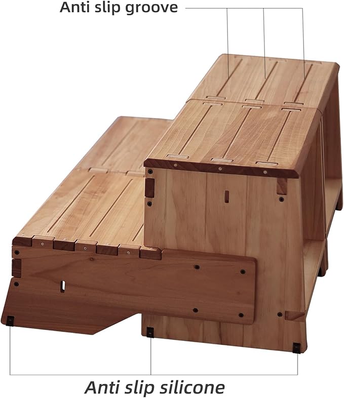 32" Wooden Two Step Stool for Adult & Kid, Deeper & Safer Bedside Steps - Image 5