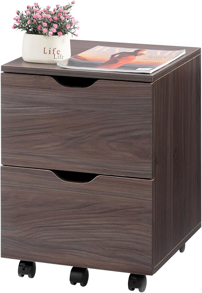 HollyHOME Under Desk Cabinet, Deep 2-Drawer Mobile Wood Cabinet, Storage Drawer by HollyHOME