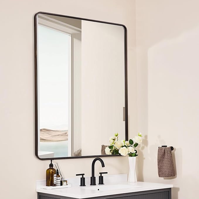 ANDY STAR 48x36 Inch Bronze Bathroom Mirror, Rounded Rectangle Oil Rubbed - Image 8