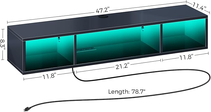 Rolanstar TV Stand with Power Outlet, Floating TV Stand with RGB Lights - Image 4