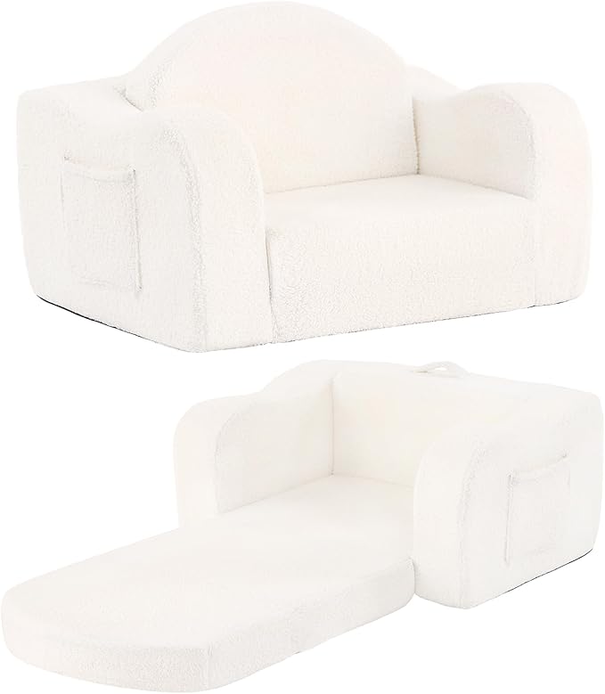 Tiita Kids Chairs for Toddler, 2-in-1 Toddler Soft Sherpa Couch Fold Out by TiitaHome