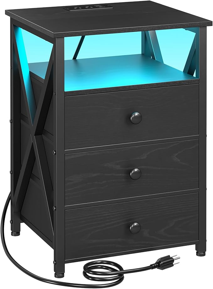 AMHANCIBLE LED Nightstand with Charging Station, Smart End Side Table with USB by AMHANCIBLE