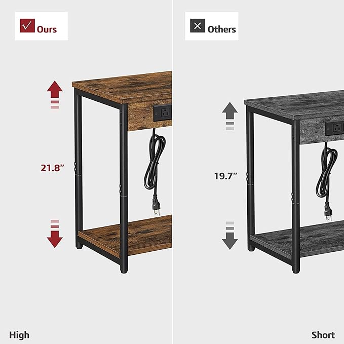 TUTOTAK Night Stand with Charging Station, End Table, Side Table with USB - Image 3