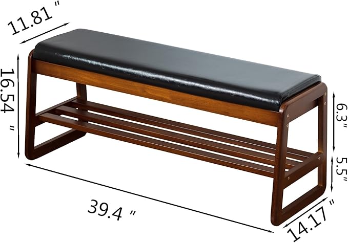 Solid Wood Shoe Bench, 2-Tier Entryway Bench - Image 2