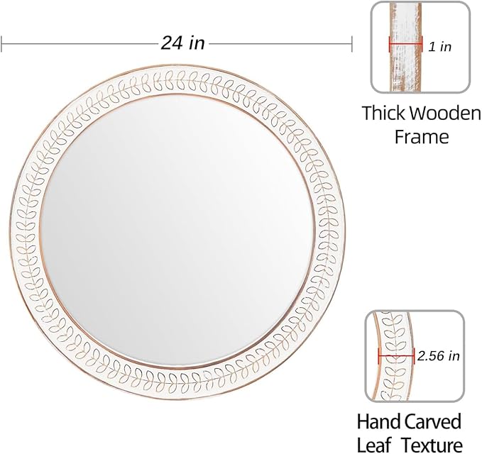 24 inch Round Rustic Wooden Mirrors, Distressed Circle Mirror - Image 4