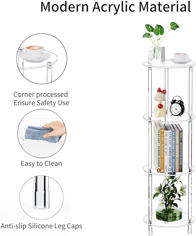 Clear Round Acrylic Side Table for Small Spaces, 11.81" L x 11.81" W x 38.7" H - Image 4