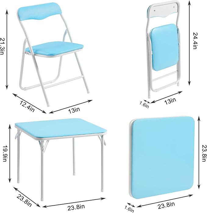 VECELO Kids Folding Activity Table and Chairs 5 Pcs Set, - Image 3