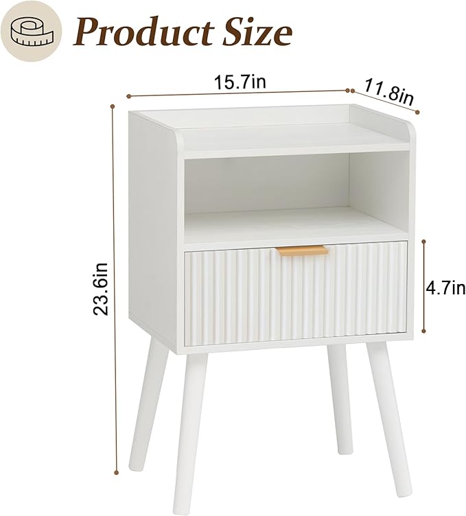 AWASEN White Nightstand, Modern Bedside Table - Image 6