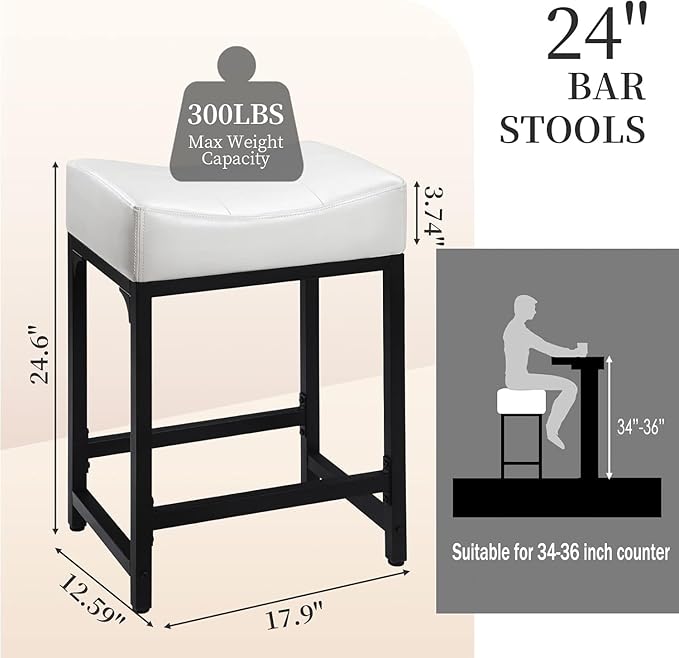 Off White Counter Height Bar Stools Set of 2, Modern Backless Barstools Counter - Image 3