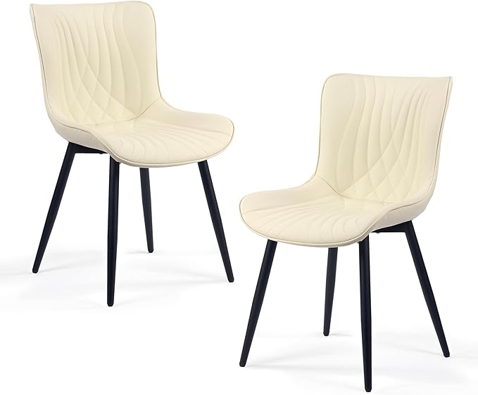 Kidol & Shellder Beige Dining Chairs Set of 2, Faux Leather Upholstered Mid by KidolShellder