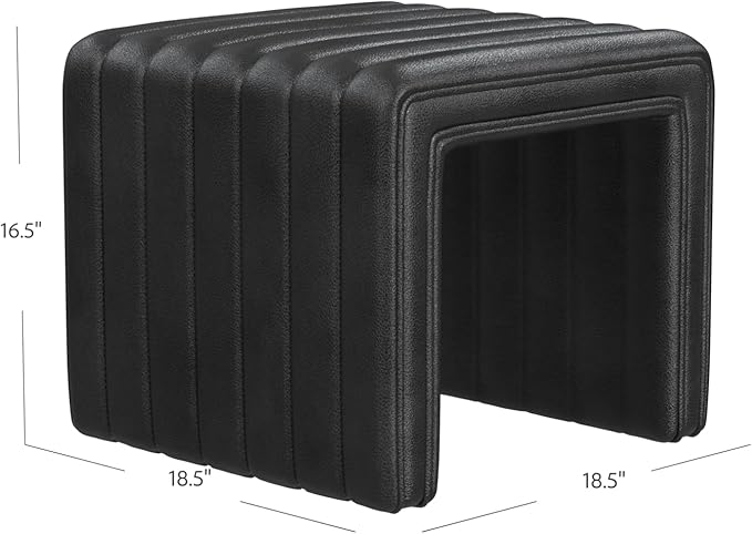 HomePop Modern Channel Tufted Faux Leather Ottoman Home Décor|Ottoman - Image 3