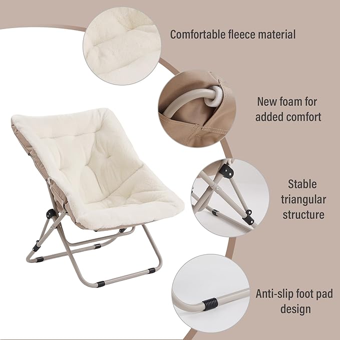 Tiita Comfy Folded Chair, Soft Faux Fur Oversized Folding Accent Chair - Image 4