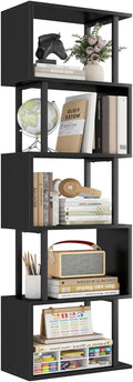 Gadroad 5-Tier Bookshelf, Tall S-Shaped Geometric Bookcase, Wood and Metal by Gadroad