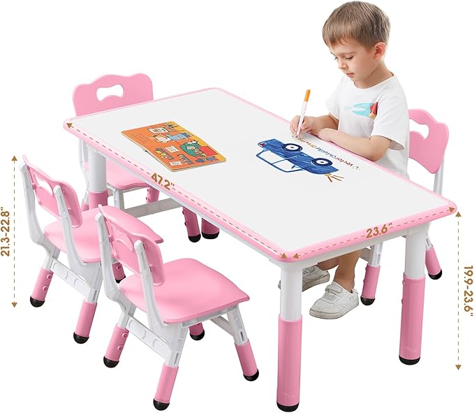 Kids Table and Chairs Set, Height Adjustable Desk - Image 7