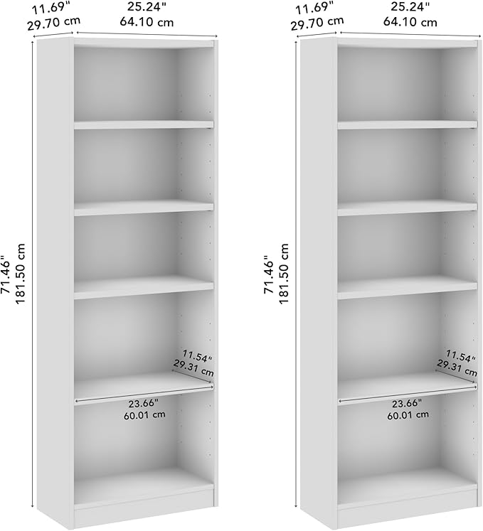 Bush Furniture Universal 25W Tall 5 Shelf Bookcase in White - Image 3
