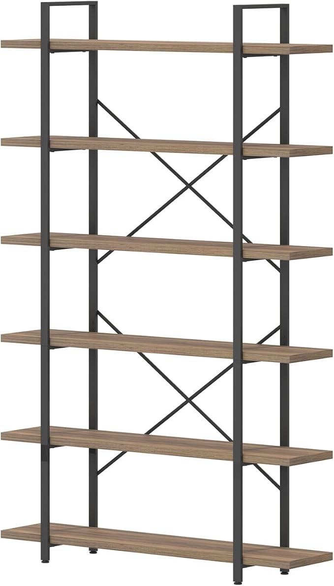 HSH Tall Bookcases and Book Shelves 6 Shelf, Metal Wooden Book Shelf and - Image 9