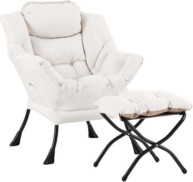 Lazy Chair with Ottoman, Modern Reading Lounge Accent Chair with Armrests and a - Image 6