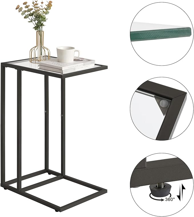 YMYNY C-Shaped End Table, Tempered Glass Sofa Side Table, nightstand - Image 7