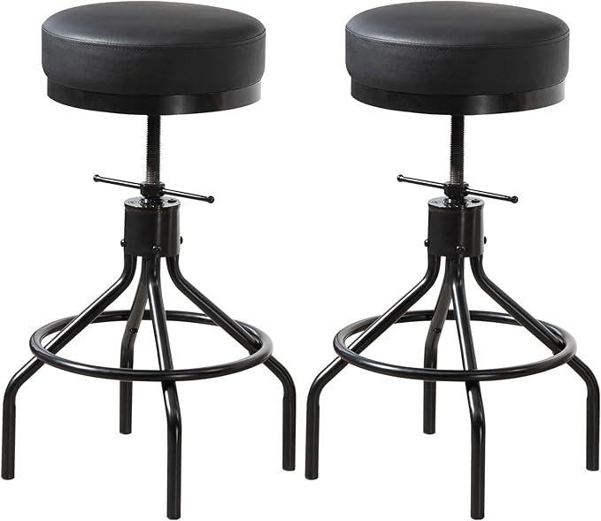 Counter Height Bar Stools Set of 2 Adjustable Swivel Barstools Modern PU by Unknown