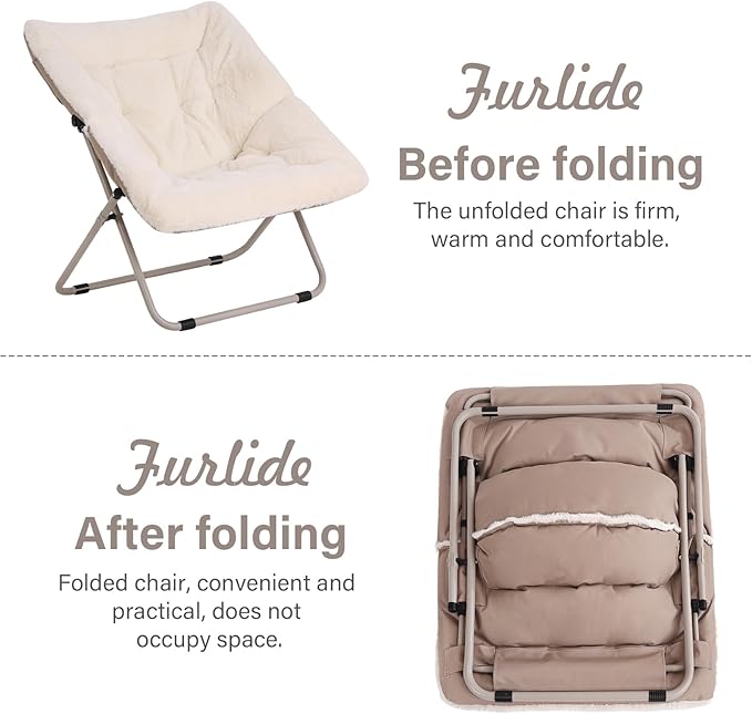 Saucer Chair, Comfy Bedroom Chairs, Oversized Folding Faux Fur Chair, Foldable - Image 5