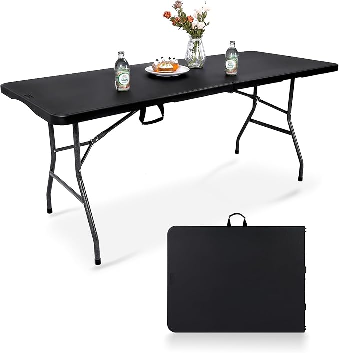 Folding Table 6FT HDPE 6 Foot Foldable Table Portable Banquet Surface by Pollilar