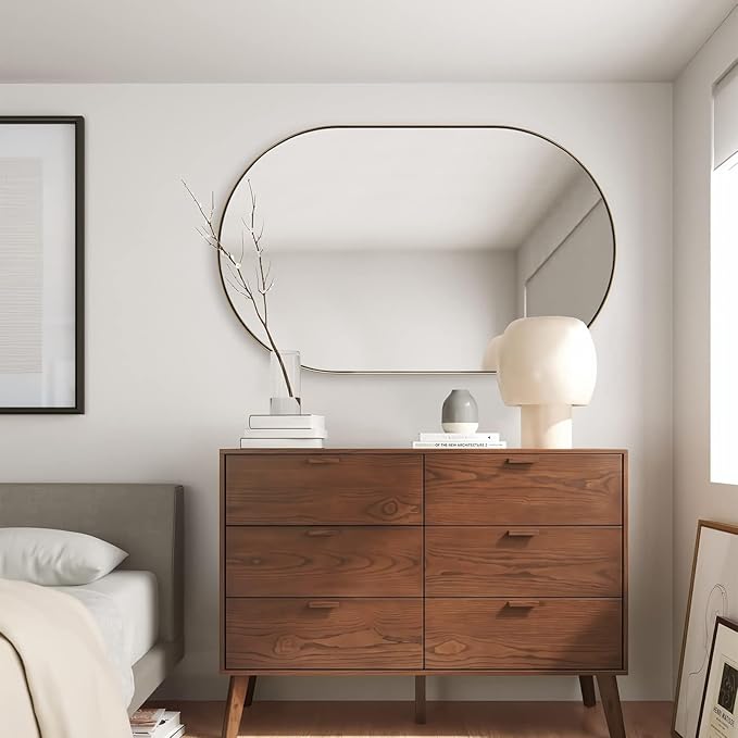 ANDY STAR Brushed Gold Bathroom Mirror, 48 x 30 Inch Oval Vanity Mirror - Image 9