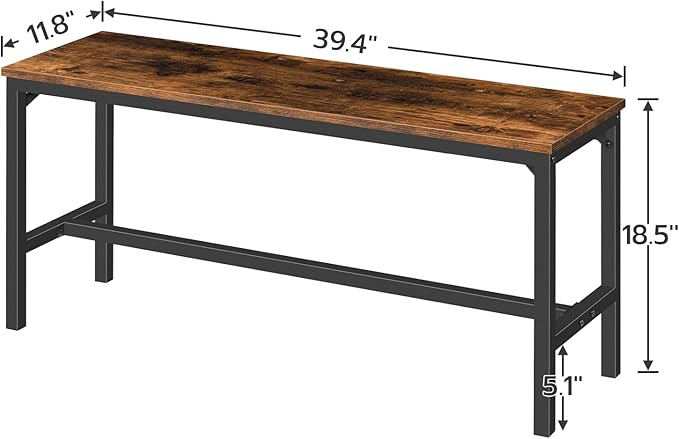 HOOBRO Dining Benches, Pair of 2 Industrial Kitchen Table Benches, Wooden - Image 3