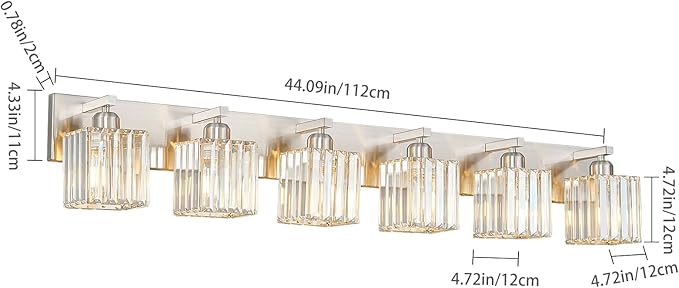 Modern Vanity Light 6-Lights Brushed Nickel Vanity Light Crystal Bathroom Wall - Image 5