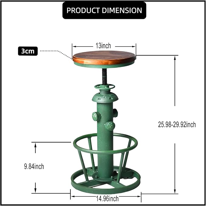 Vintage Bar Stool 24.8-30inch Counter Height Adjustable Industrial Coffee Chair - Image 3