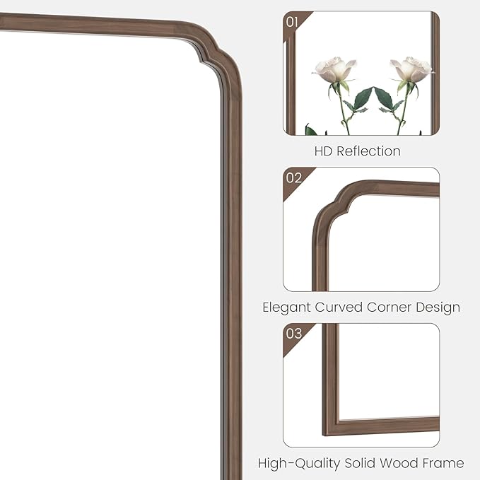 WallBeyond Wooden Framed Wall Mirror, Natural Wood Bathroom Vanity Mirror - Image 5