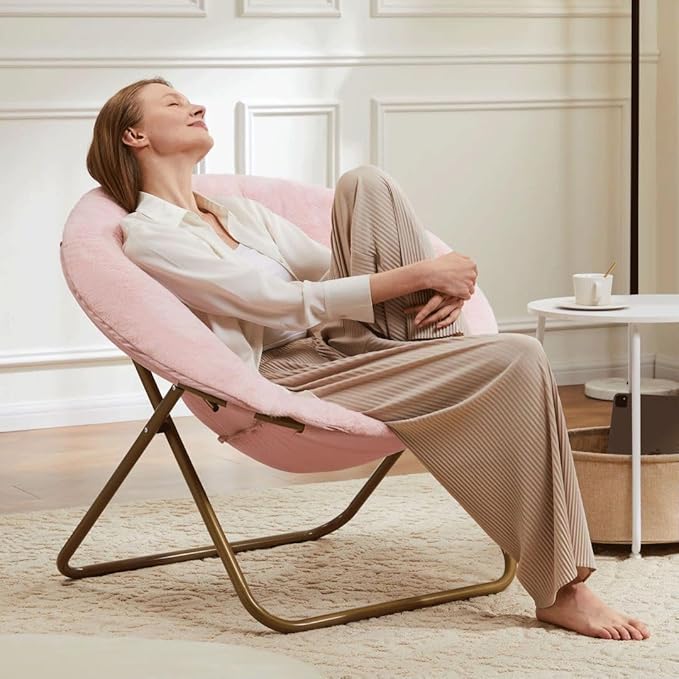 Comfortable Cozy Faux Fur Disc Chair Foldable Feature - Image 9