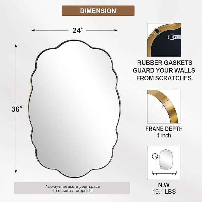 ANDY STAR Oval Bathroom Mirror, 24x36 Inch Scalloped Wall Mirror, Modern - Image 4